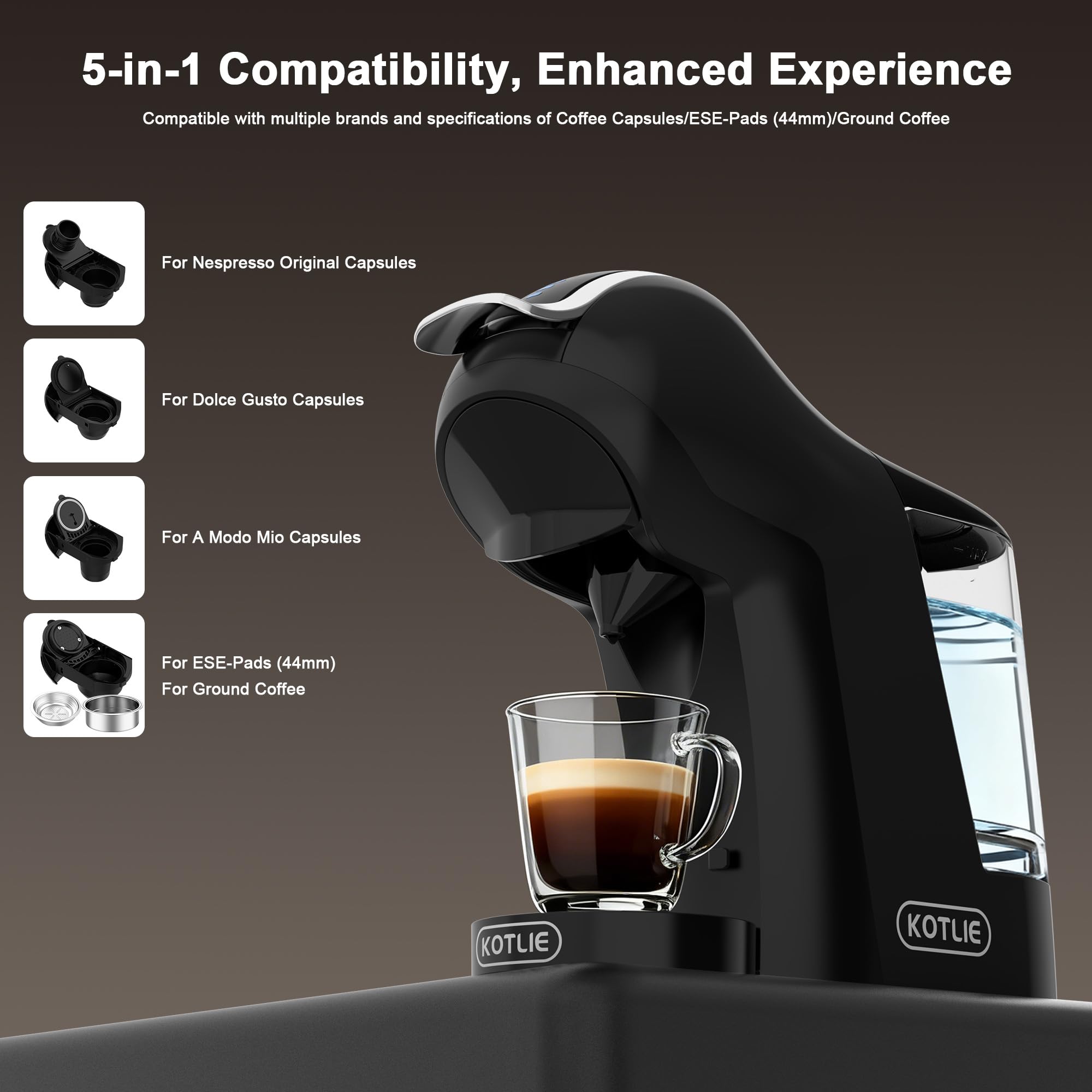 Condition photo showing New/Like New for 5 in 1 coffee maker, single serve coffee machine compatible with k cup, nespresso original, dolce gusto, ese 44mm pods and ground coffee, touchscreen 7 cup sizes, arc pro