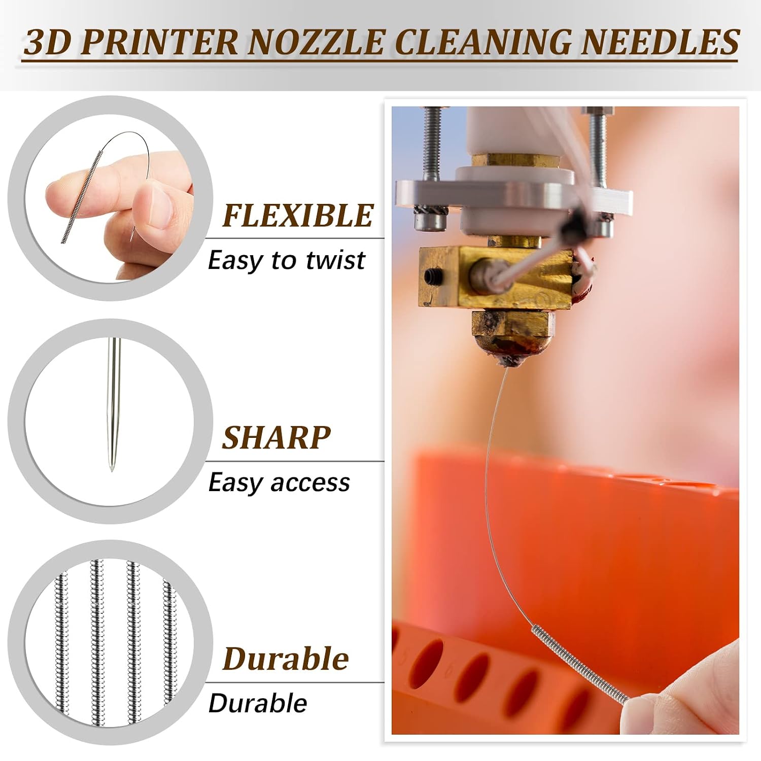 16 Pieces 3D Printer Nozzle Wrench Cleaning Kit,10 Nozzle Cleaning Pins with Storage Box 2 Tweezers 2 Cleaning Copper Wire Brushes 2 L-Shaped Wrench Tool for 3D Printer Accessories