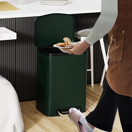 Miniatura 10 de Cubo de basura grande con pedal de 13 galones con tapa silenciosa de cierre suave, cuerpo grueso de acero inoxidable para basura de cocina, papelera