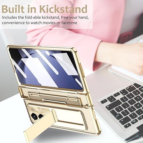 Miniatura 5 de Funda transparente para Samsung Galaxy Z Fold 5 con soporte para bolígrafo S y bolígrafo, diseño de una pieza con protección de bisagra, funda