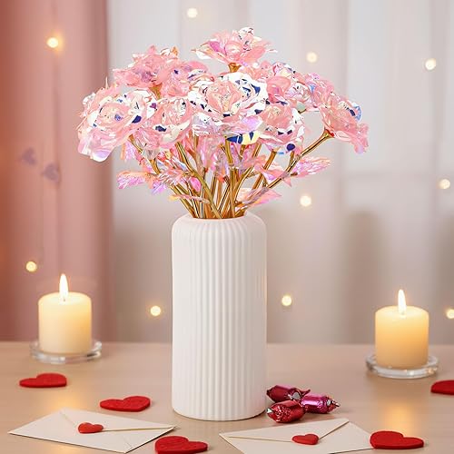 Miniatura 4 de Lyrow 12 rosas de galaxia, regalo para el día de San Valentín, flores con tallos, regalo para ella, rosa de cristal falsa preservada para siempre,