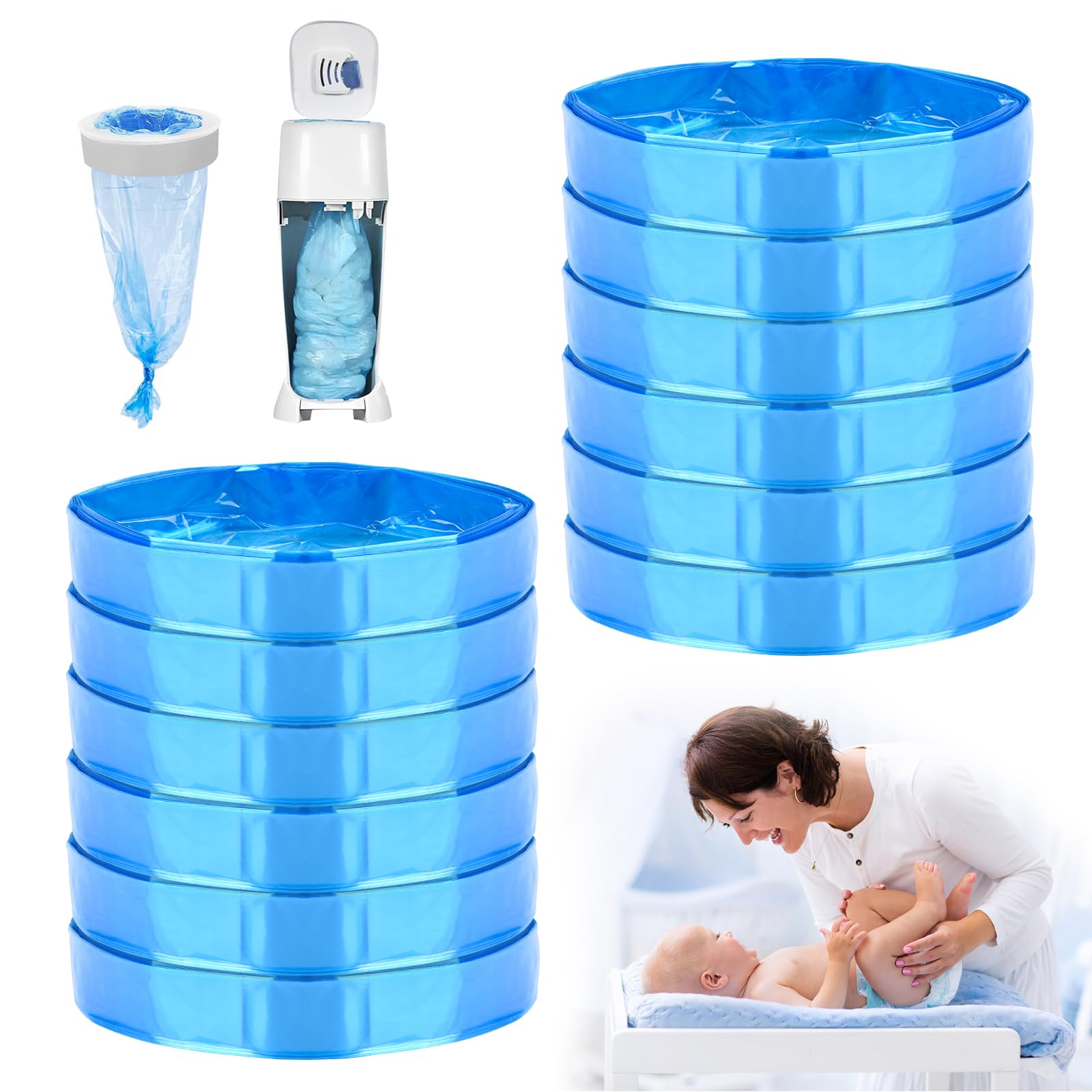 Recambios Contenedor de Pañales 12 Piezas Recambios de Papeleras de Pañales Bebe Compatible con Todos los Cubos de Pañales (Azul)