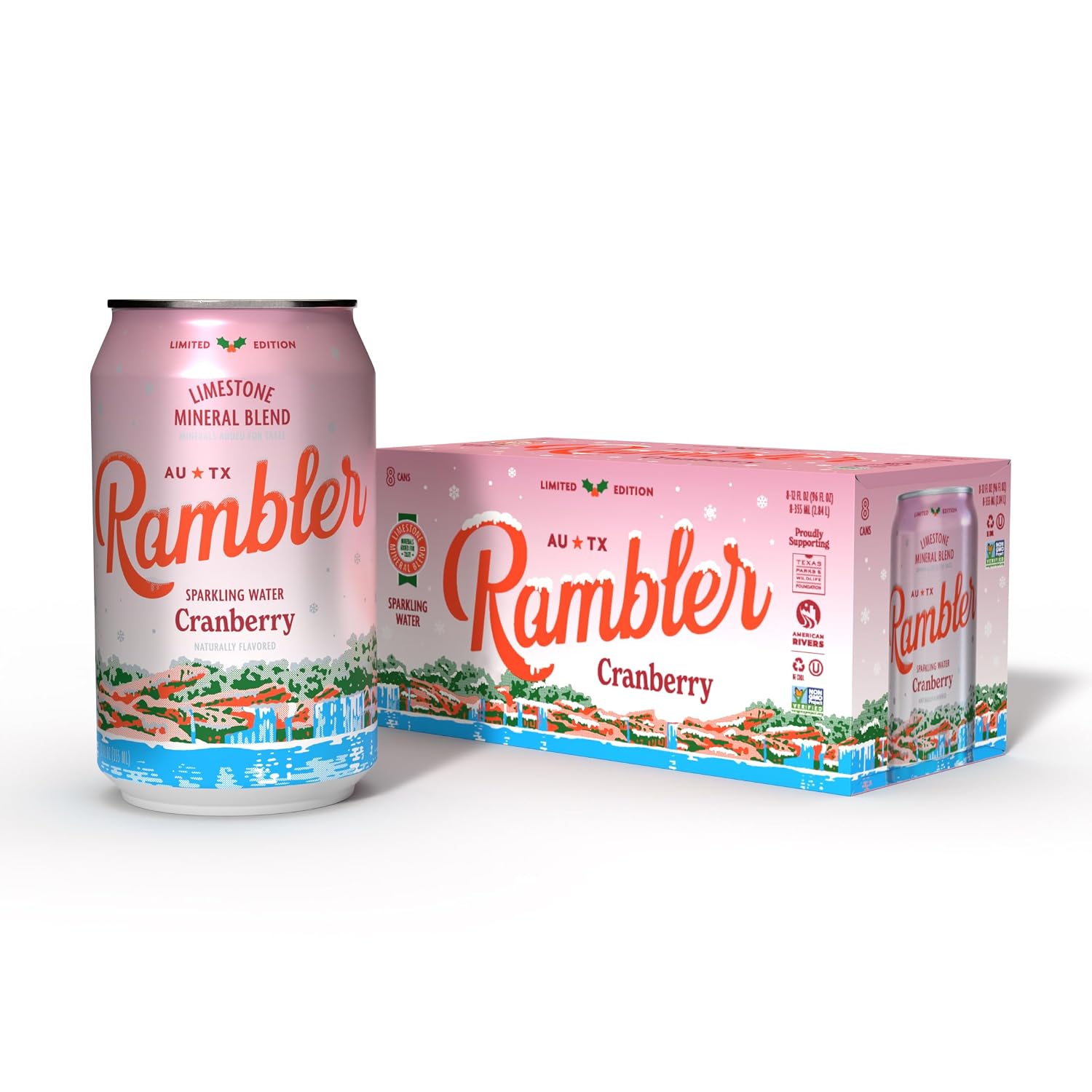 Rambler, Cranberry Sparkling Water 8 Pack, 96 Fl Oz