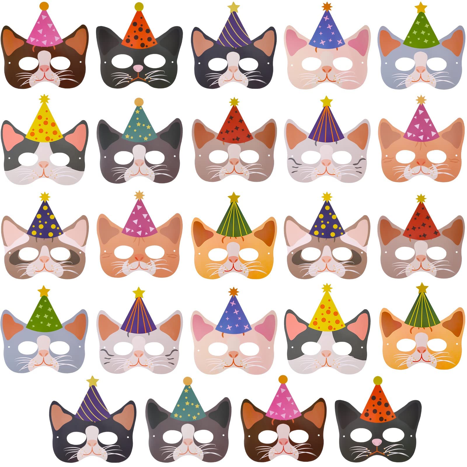 β Azonee 24 Pieces Kitten Party Favor Masks - Cat Theme Birthday Decoration for Kids Baby Shower Meow Theme Party Supplies