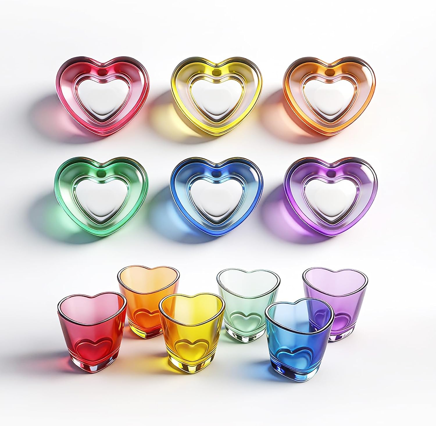 1.5oz Heart Shaped Shot Glasses Sets of 6/Soju/Rainbow/Bulk/Tequila/Cute