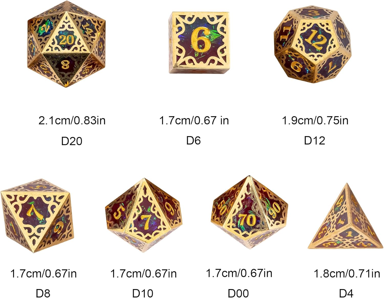 Cusdie 7-Piece Metal Frame Sharp Edges DND Dice Set with Metal Frame- Perfect for Tabletop RPGs Board Games Gifting and Collecting(Red and Blue)