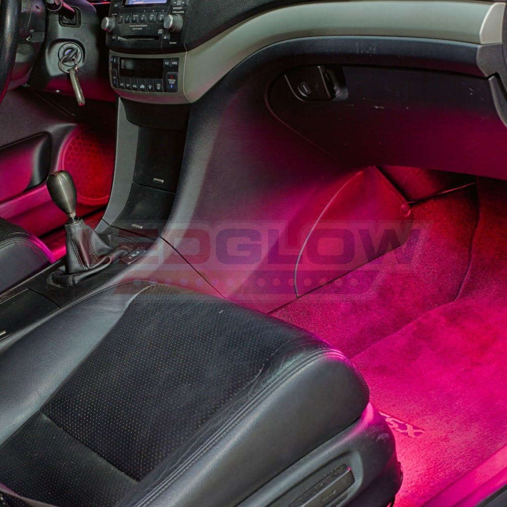 LEDGlow 6pc Pink LED Interior Footwell Underdash Neon Lighting Kit for Cars & Trucks - 14 Patterns - Music Mode - 5 Brightness Levels - Auto Illumination - Universal - Includes Control Box & Remote