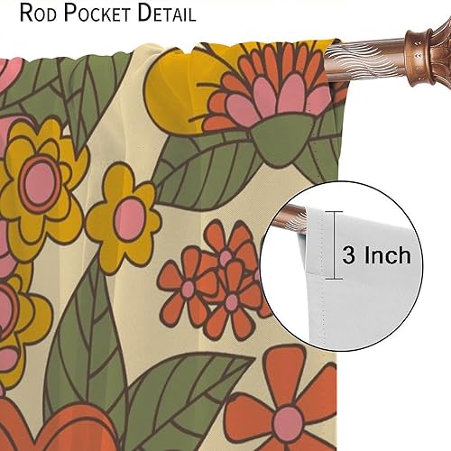 Miniatura 5 de YCness Cortinas florales retro de los años 70, estampado bohemio de flores hippie primaverales, tratamientos de ventana para el hogar, dormitorio,