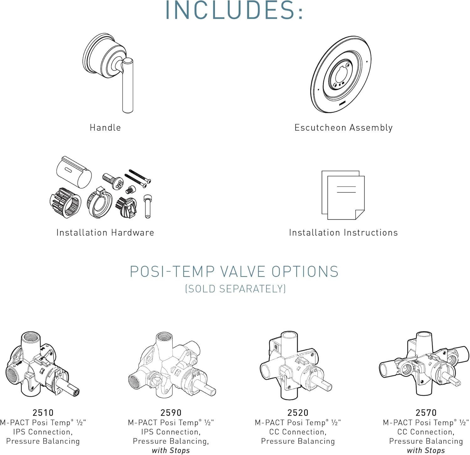 Moen Gibson Chrome Pressure-Balancing Modern Valve Trim, Bathroom Shower Lever Handle with Hot and Cold Indicators for Easy Temperature Control (Posi-Temp Valve Required), T2901 - - 