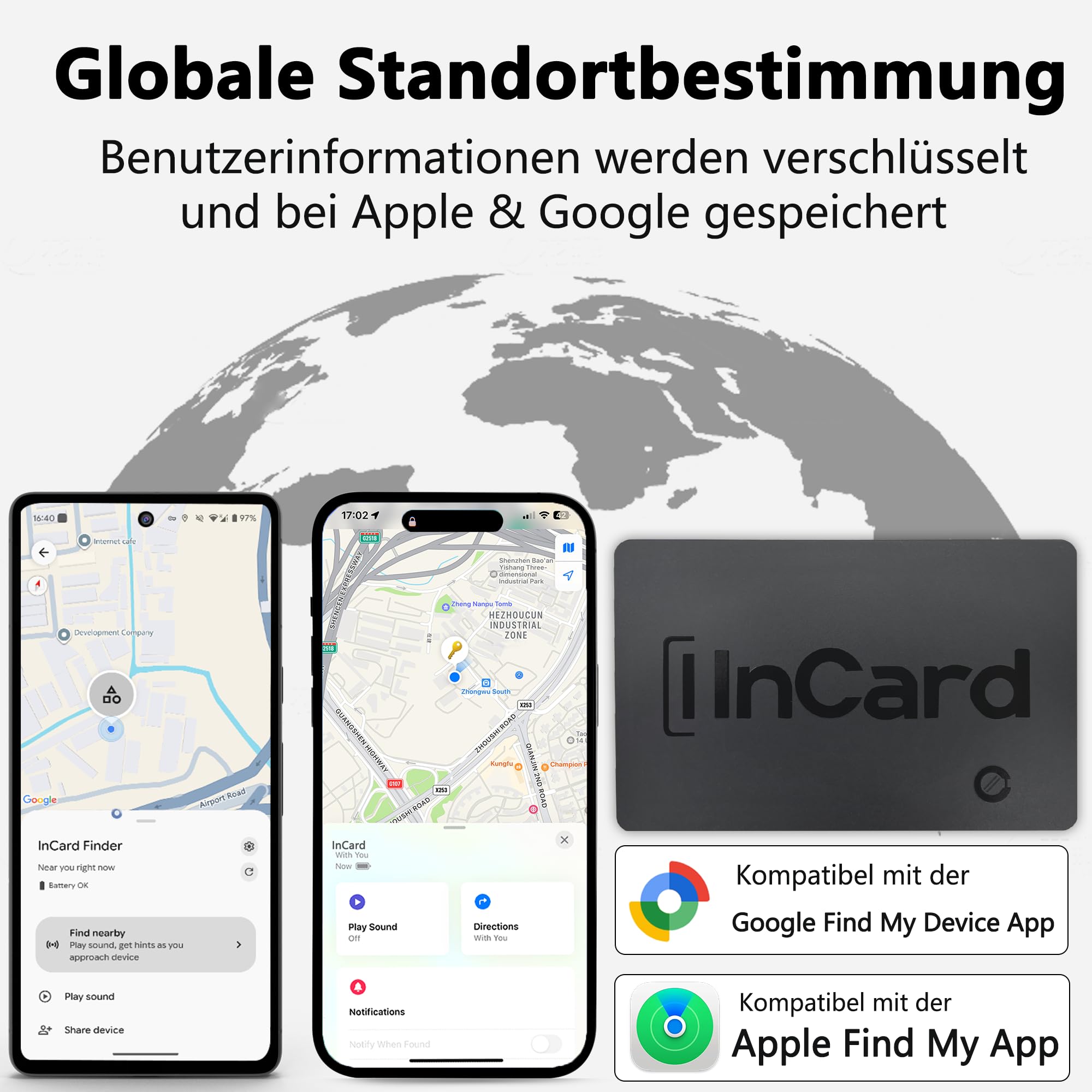 Ultradünn Wallet Tracker (für iOS und Android) IP68 wasserdichte Bluetooth-Suchkarte für Taschen und Pässe, kompatibel mit Apple Find My & Google Find My Device – 5 Jahre Akkulaufzeit