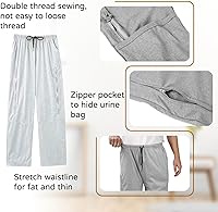 Vista 6 de Pantalones para nefrostomía, pantalones con catéter para pierna y pierna con bolsillos con doble cremallera, pantalones para bolsa de orina, Negro