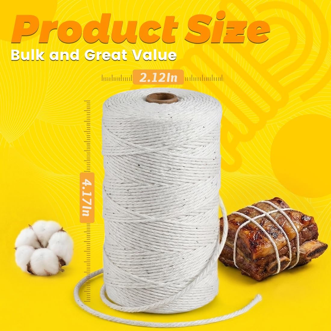 400 Feet 100% 2mm Natural Cotton Cooking Twine Food Grade Butcher Twine String for Kitchen Roasting Baking Turkey Tying Meat Prep Crafts Gift Wrapping and Home Uses