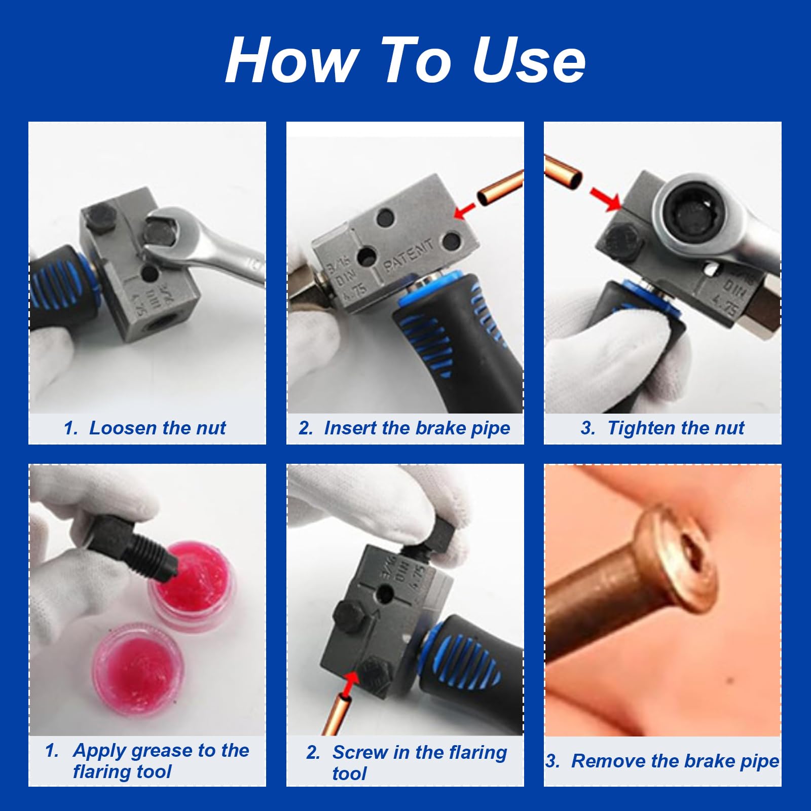 Kit de Herramienta Abocardar Tubos Freno - DIN 4,75 mm, con Manguera de Freno/10 Accesorios Roscados/5 Conectores para Tuberías de Cobre, Níquel y Acero para Sistemas de Frenos de Auto