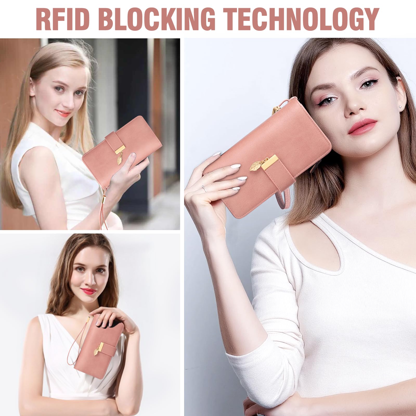 LUROON Portefeuille Femme Longue, Grande Capacite RFID Blocage Cuir Véritable Porte Monnaie Femme, Elégant Portefeuille Parti Femme avec Emplacements pour Cartes