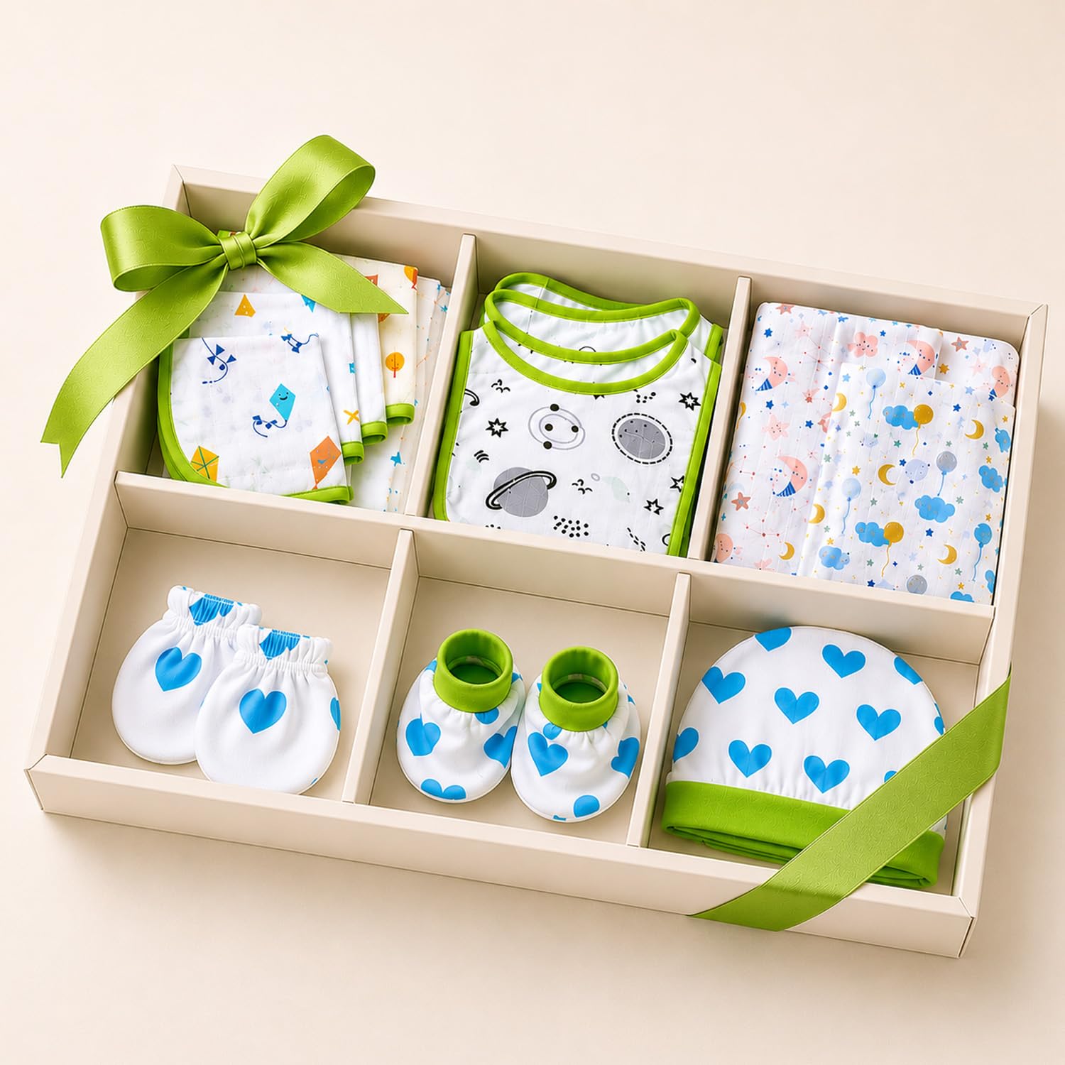 Amazon Brand - Supples Newborn Baby Gift Set (13 Pieces), Infant Clothing Essentials Kit for 0–3 Months with Swaddles, Bibs, Cap, Mittens & More Multicolor 1