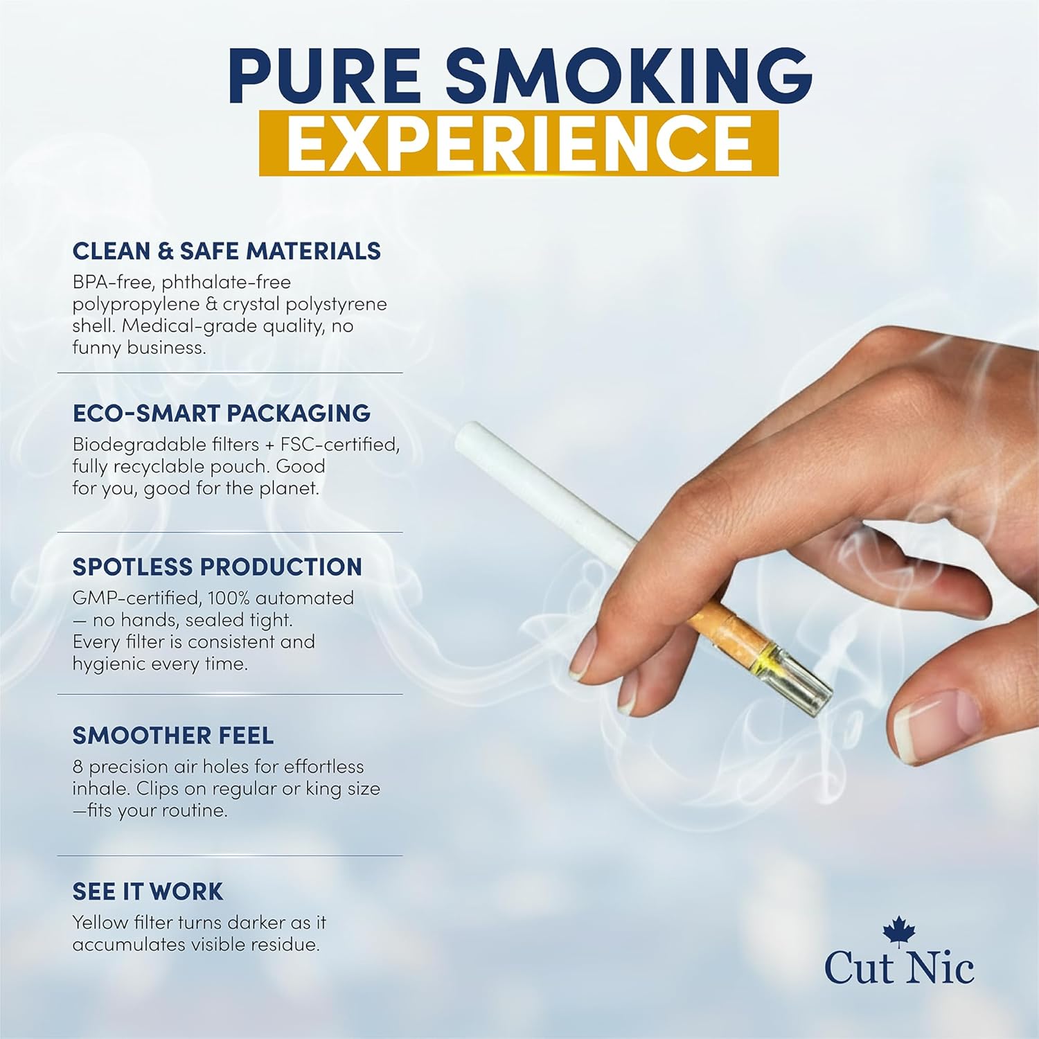 Cut-Nic 8 Hole Easy Draw Disposable Cigarette Filters - (1200 Filters) Including 4 Travel Cases