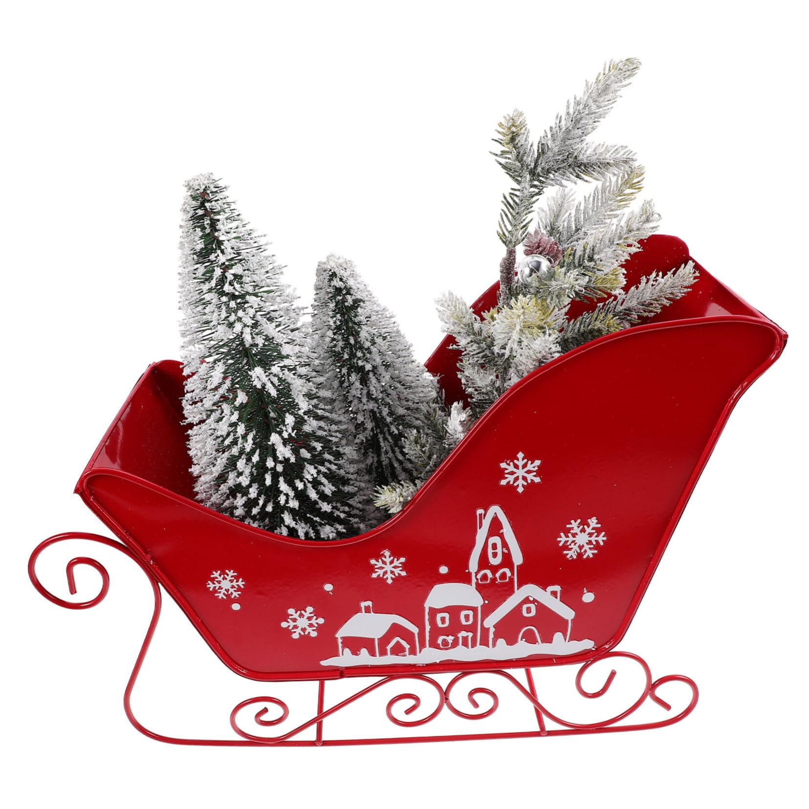 Trineo Decorativo Navideño Rojo de Escritorio en PVC y Hierro, Adorno Clásico para Fiesta de Navidad y Ocasiones Obsequios