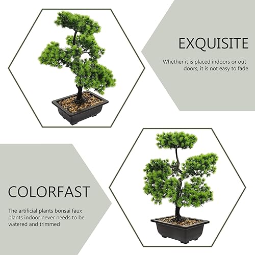 Miniatura 5 de HOMSFOU Árbol de pino bonsái artificial, simulación de imitación en maceta, exhibición de escritorio, adornos de bonsái falsos de pino japonés