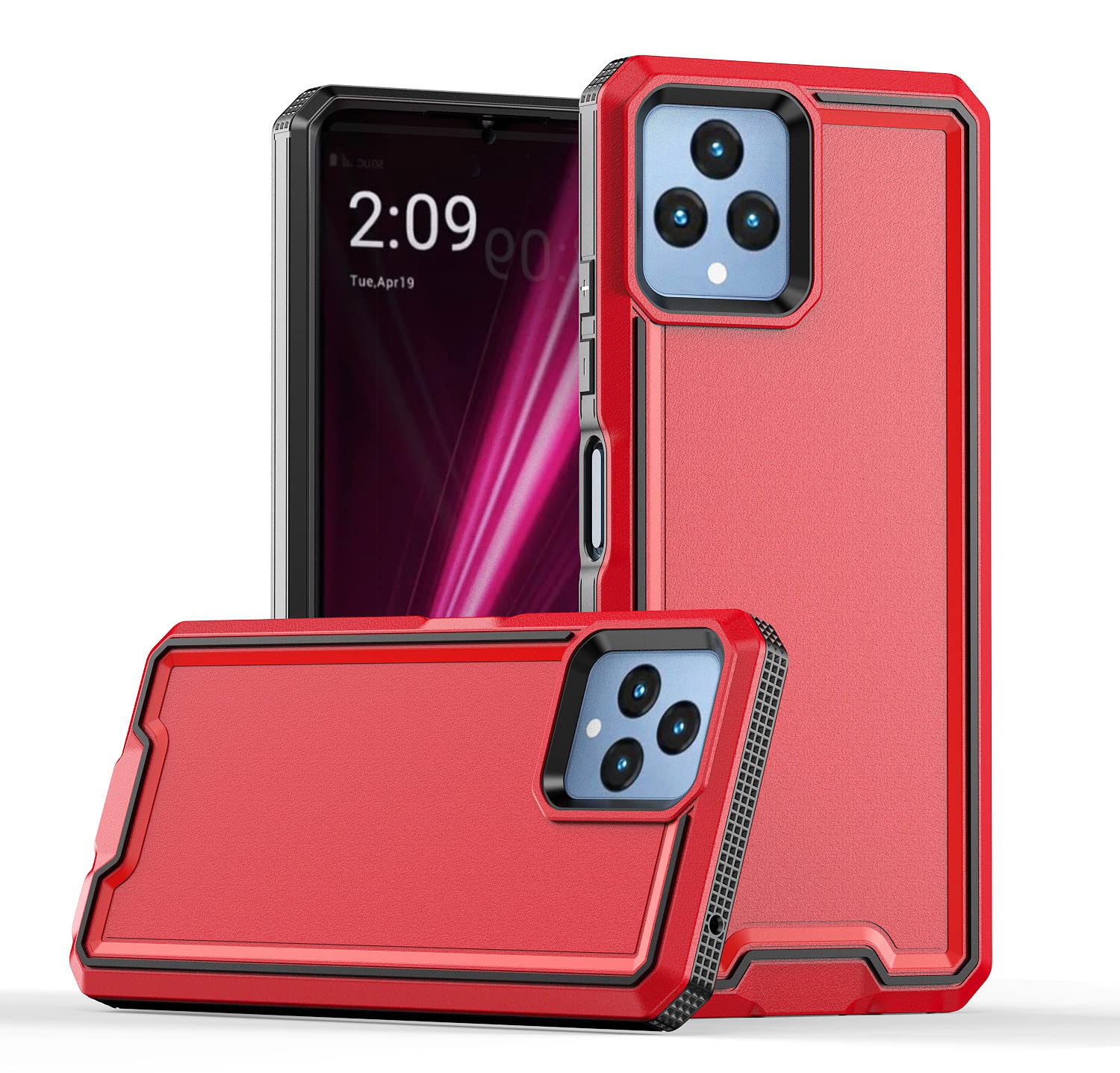 Starhemei for Revvl 6 5G Case, (Triple Camera),T-Mobile Revvl 6 Case, Shock Absorption Hybrid Double Layer Rubber Case Full-Body Protective Case Cover for T-Mobile Revvl 6 5G (Red&Black)
