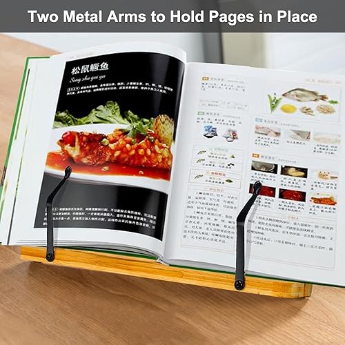 Miniatura 4 de MEGREZ Soporte plegable de bambú para libros (13.2 x 9.4 pulgadas), marco de lectura, soporte para libro de cocina, tableta, libro de texto, soporte