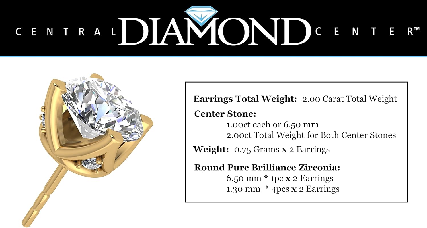 Lucita Simulated Diamond Stud Earrings with Solid 14K Gold Posts & Sterling Silver Basket, 3 & 4 Prongs