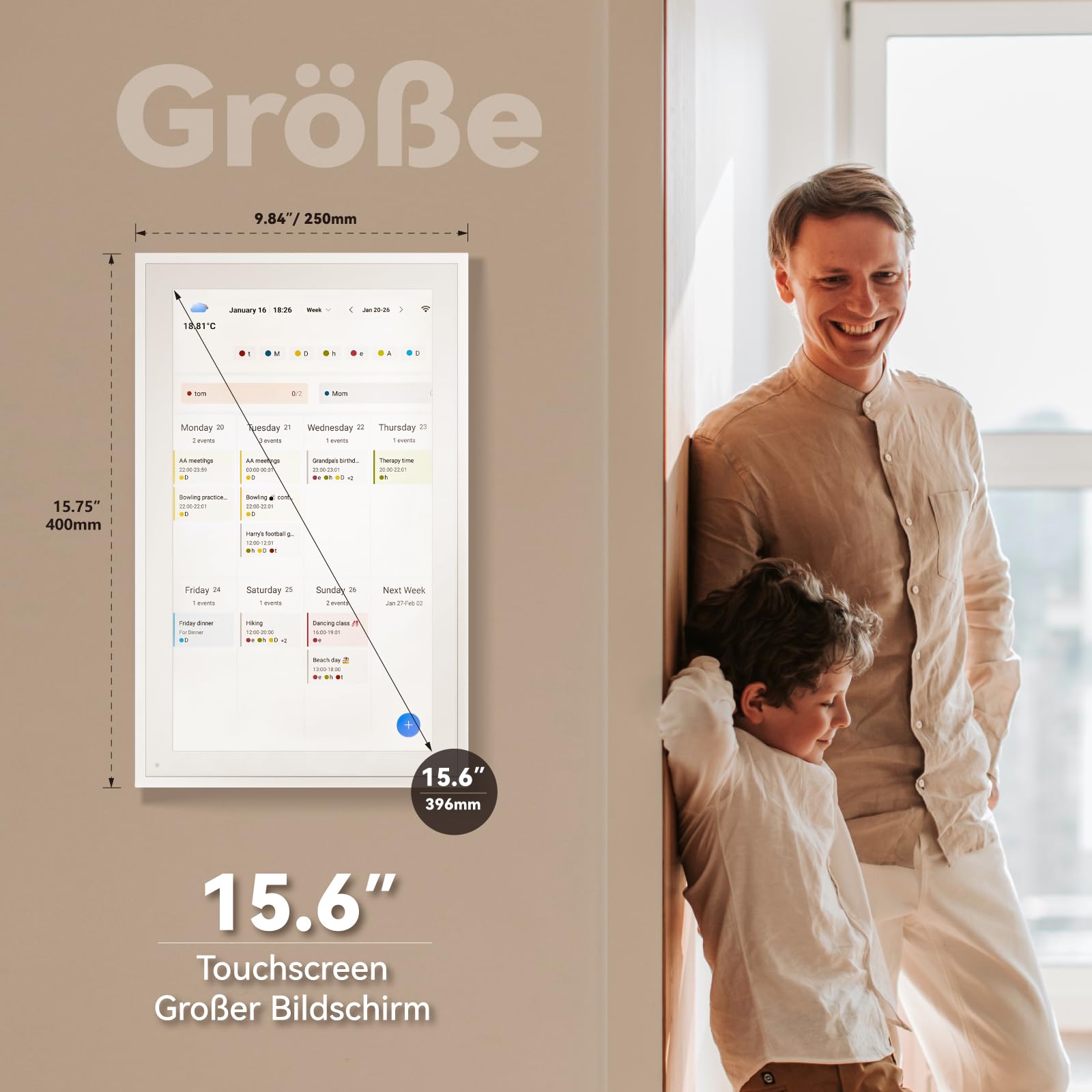 Digitaler Kalender, 15,6 Zoll Elektronischer Wandkalender, BilderrahmenFoto/Video-Player, Intelligenter Familie/Büro/Schule/Veranstaltungspläne, Digital Planer mit Tischständer