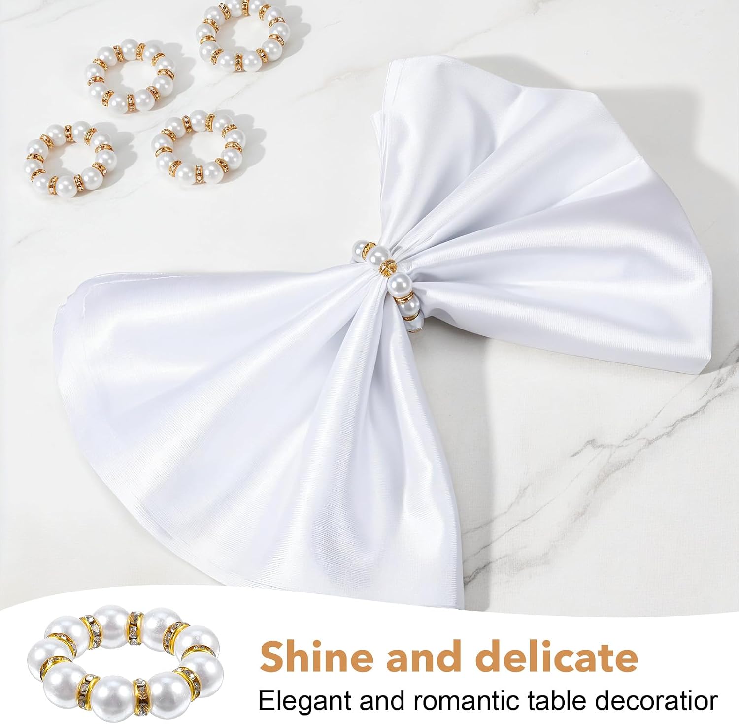 Pearl Napkin Rings Set of 12, Reusable Gold Napkin Rings Bulk, Gold Napkin Holder for Formal Dinner Reception Party Banquet Table Decor and Daily Use