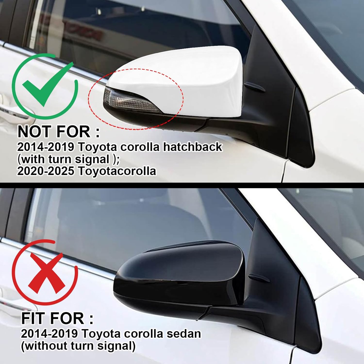 1 Pair Side Mirror Covers Replacement for 2014-2019 Toyota Corolla Sedan Mirror Cap with Turn Signal for Left & Right Side (Pearl White)