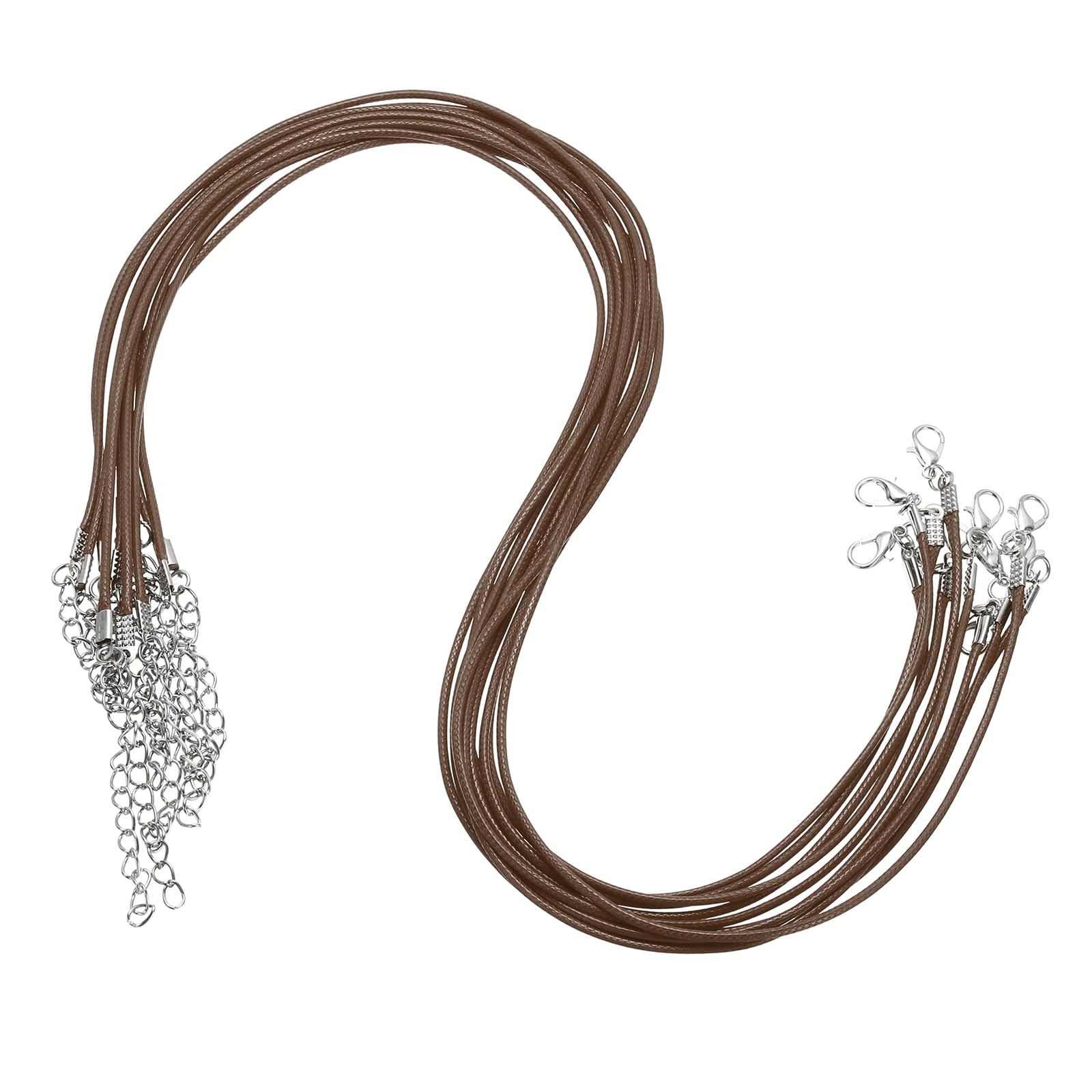 sourcing map 10pcs 20 Inch Waxed Necklace Cord, Bulk Necklace String with Clasp 1.5mm Waxed Leather Cord Rope for Jewelry Making DIY Bracelet Pendant,Light Brown