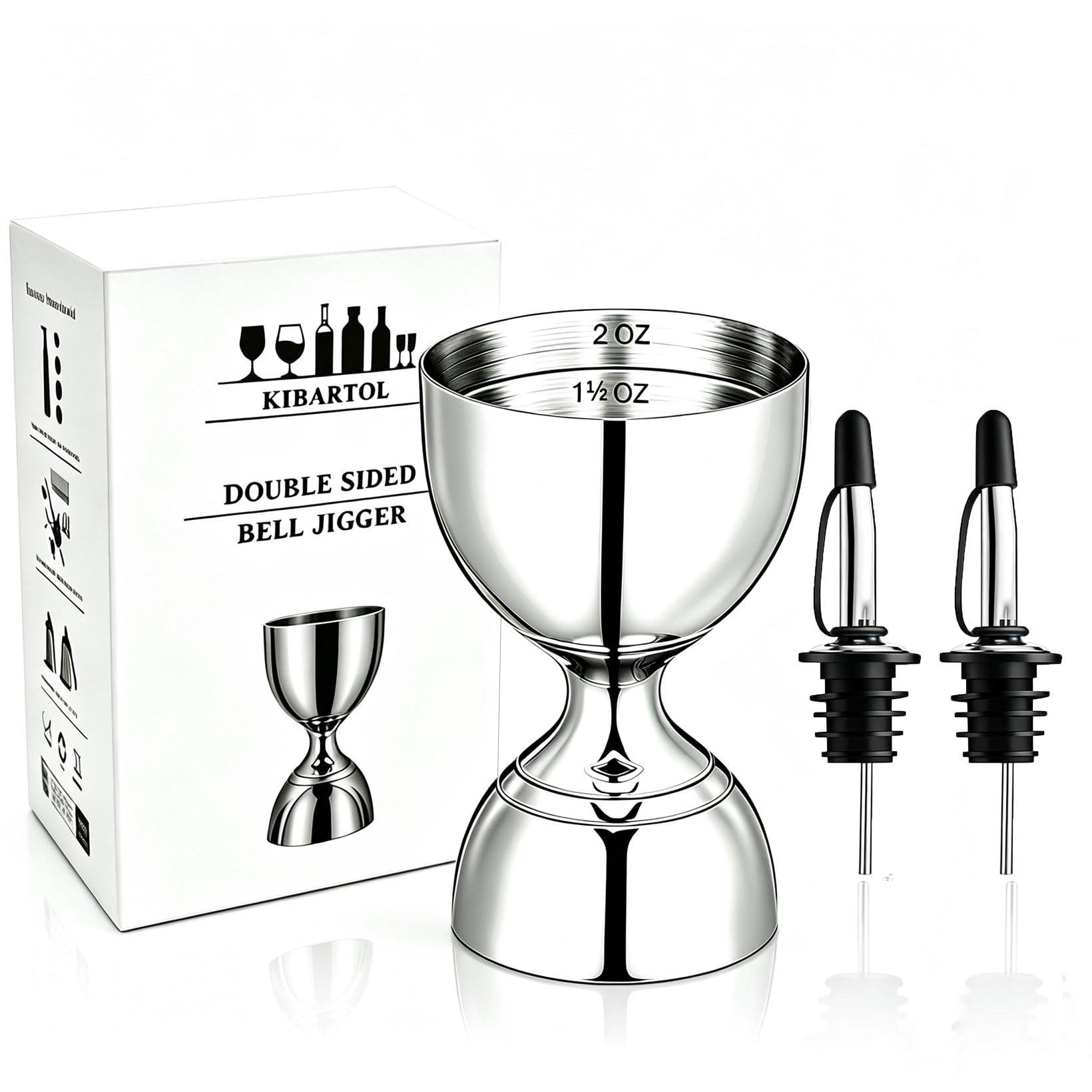 Jigger for Bartending, 2 oz 1 oz Bartender Jigger Stainless Steel, Double Cocktail Jiggers with Internal Measurements, Bar Tool for Bartending, Shot Drink Measurer for Cocktails(1Jigger - 2 Pourers) — Amazon image 9