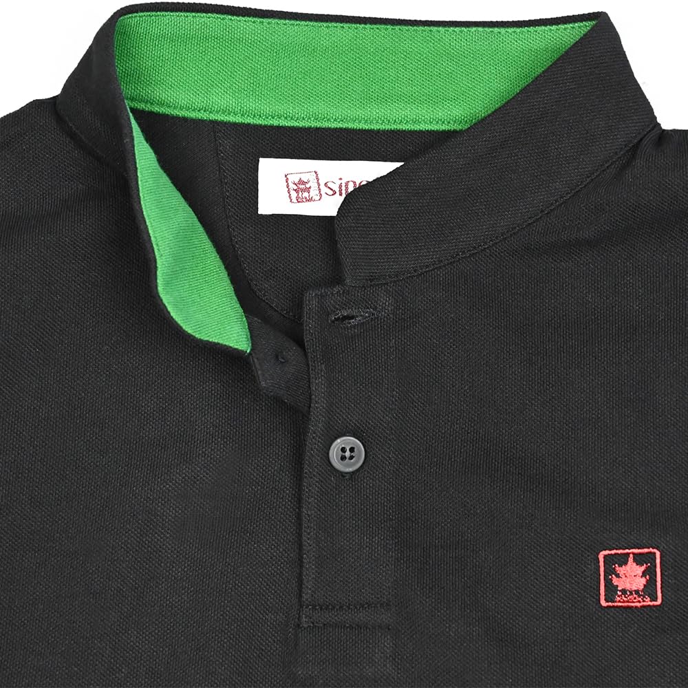 Polo Piquet con Colletto Mao in Cotone Nero/Verde