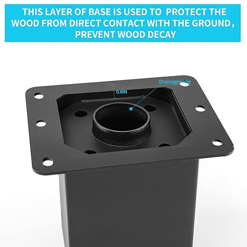 Miniatura 4 de Base de poste de 4x4 2 piezas, (Tamaño interno 3.6x3.6) Anclajes de poste, Acero sólido de 13GA y recubierto con polvo negro, Soportes de poste