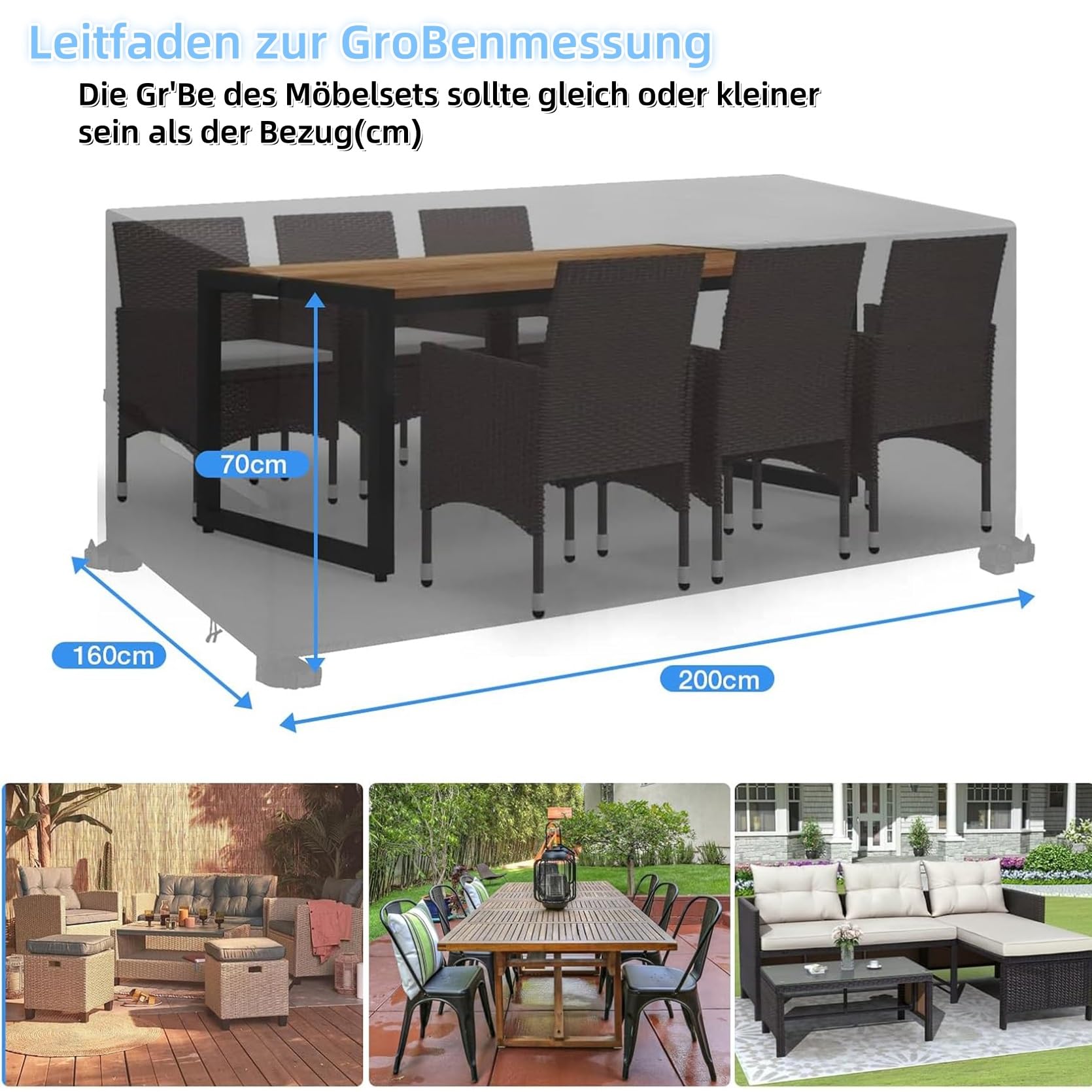 Copertura per Tavolo da Giardino 130 x 160 x 130 cm Tessuto Oxford 420D, Anti-UV, Antipolvere, Copritavolo Rettangolare da Esterno, per Sedie, Divani, Tavoli, Marrone