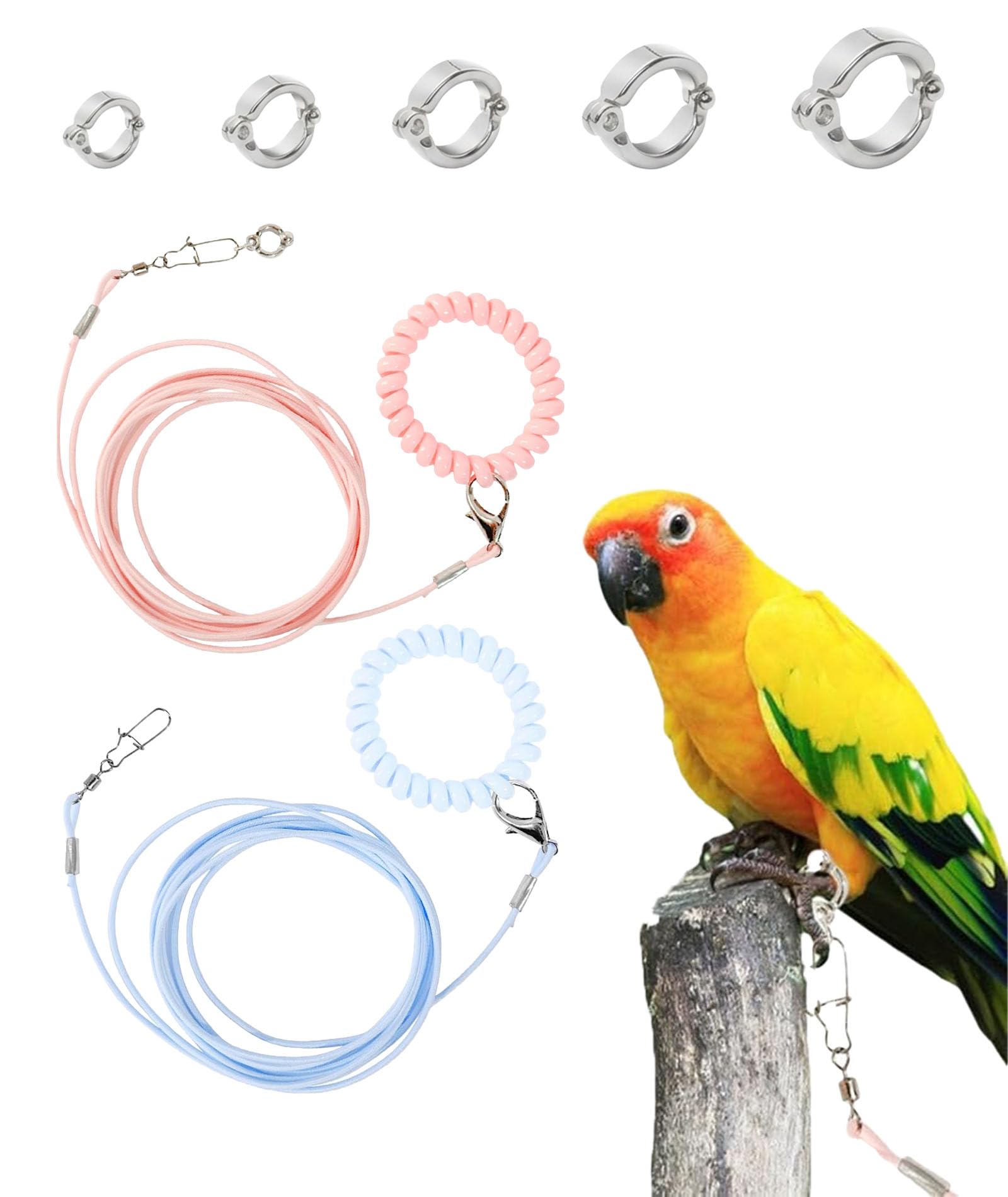 7PCS Bird Harness, Parrot Harness for Flight Training, Two Color Bird Harness and Five Adjustable Leg Rings, Providing Stable Outdoor Exploration for Pet Birds-image-40