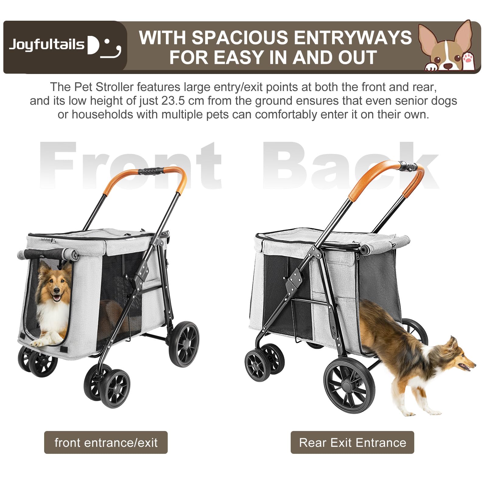 Hundebuggy Hundewagen Klappbar bis 30KG, Hundetrolley Faltbar mit Rahmen aus Aluminiumlegierung, Katzenwagen für kleine und mittelgroße Hunde mit Seitentaschen, Grau