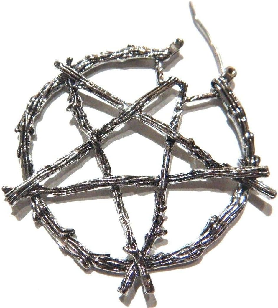 Pentagram of Branches Earrings large gunmetal hoop ear hangers pentacle Wiccan witch magic occult