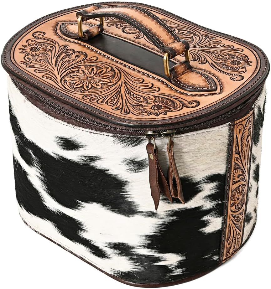 American Darling Jewelry Case Hand Tooled Hair On Genuine Leather Western Women Bag Handbag Purse
