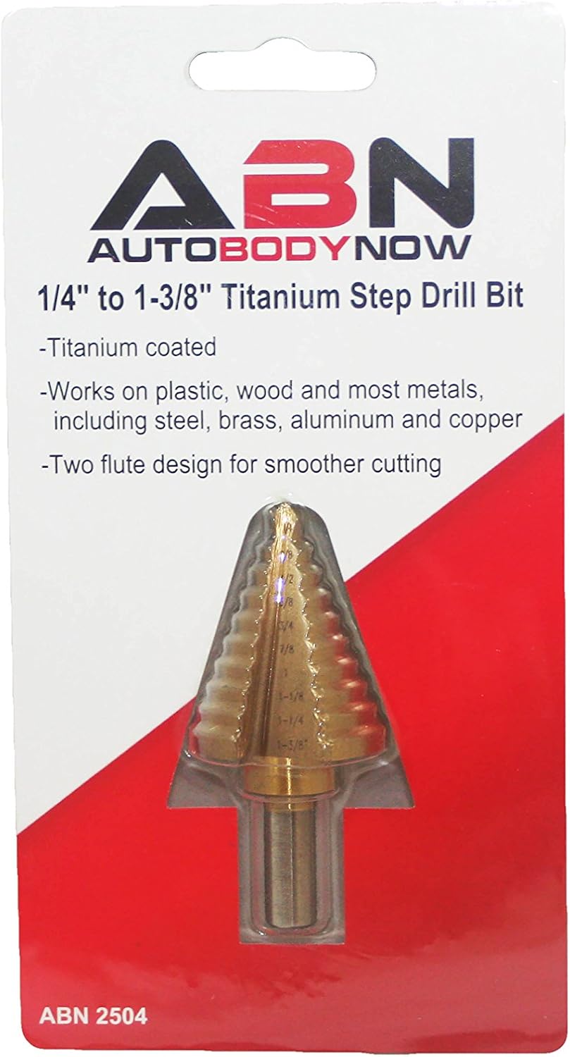 ABN Titanium Step Drill Bit – 10 Steps from 1/4"-1-3/8" Inches for Plastic, Wood, Metal – Steel, Brass, Aluminum, Copper