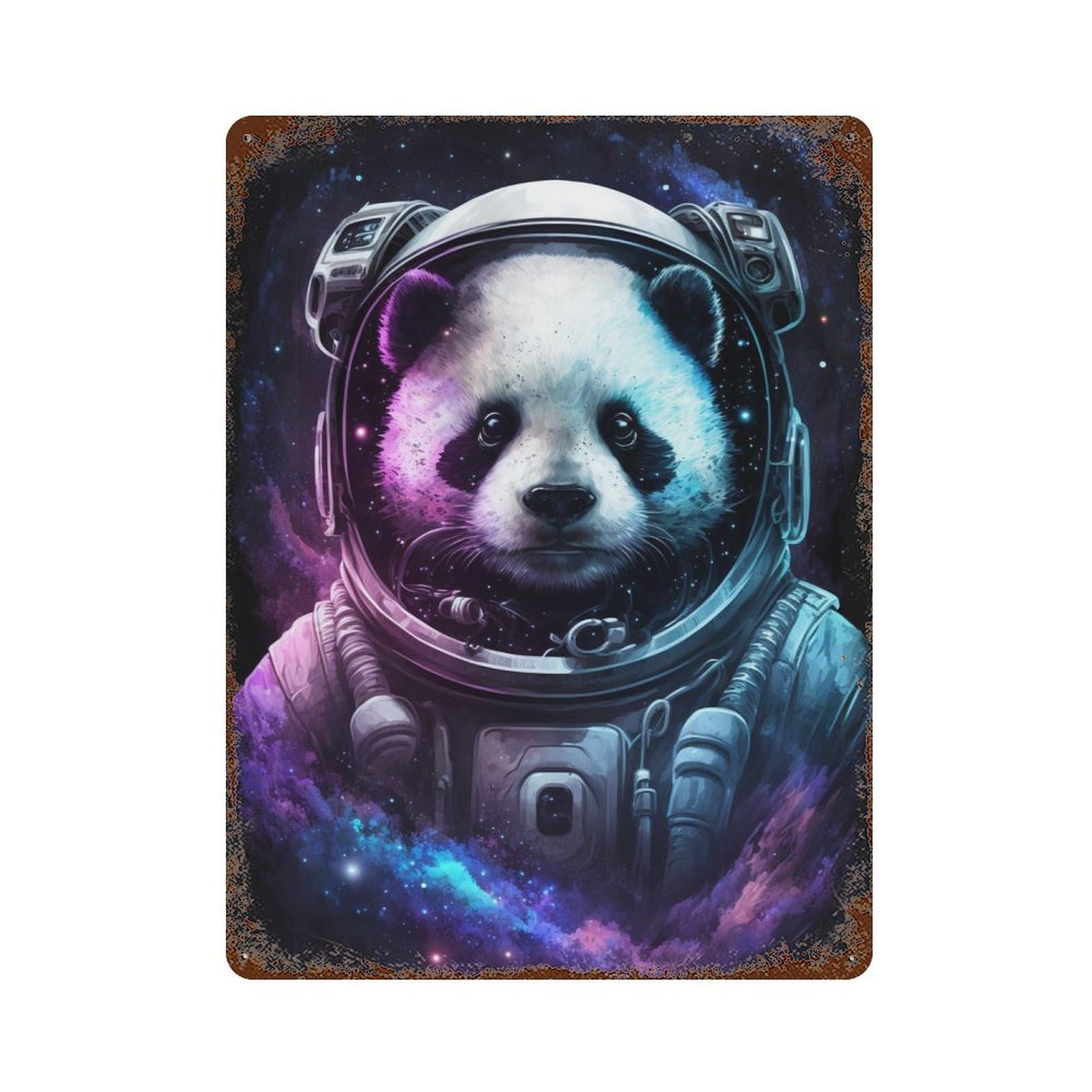 Panda Astronaut Space Art Print-4 15.7"x11.8" Rustic Tin Plaque, Novelty Wall Decor for Bistro, Counter And Cafe Decor