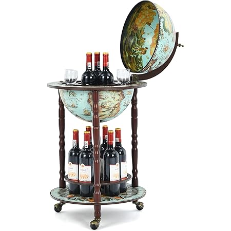 Amazon.com: Goplus 17.5” Globe Bar, Wood Globe Bar Cart with Wheels ...