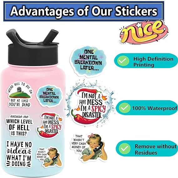 50 Funny Stickers for Adults,Snarky Meme Prank Meme Dirty Hilarious Sticker Pack for Laptop, Hard Hat, Work, Water Bottles, Computers, Vinyl Waterproof Decals (Funny Meme)