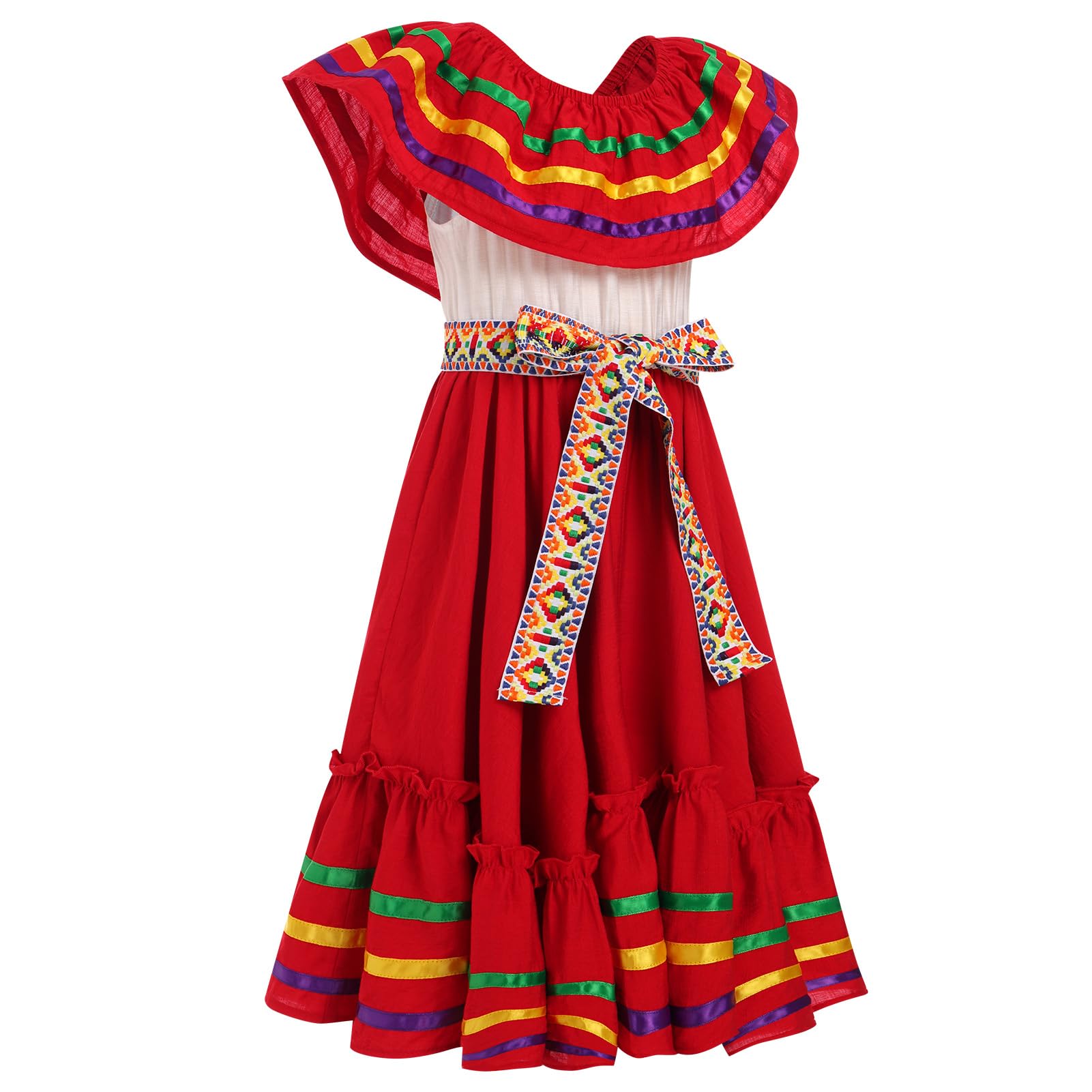 Odizli Vestido largo con volantes de verano para niñas mexicanas con hombros descubiertos