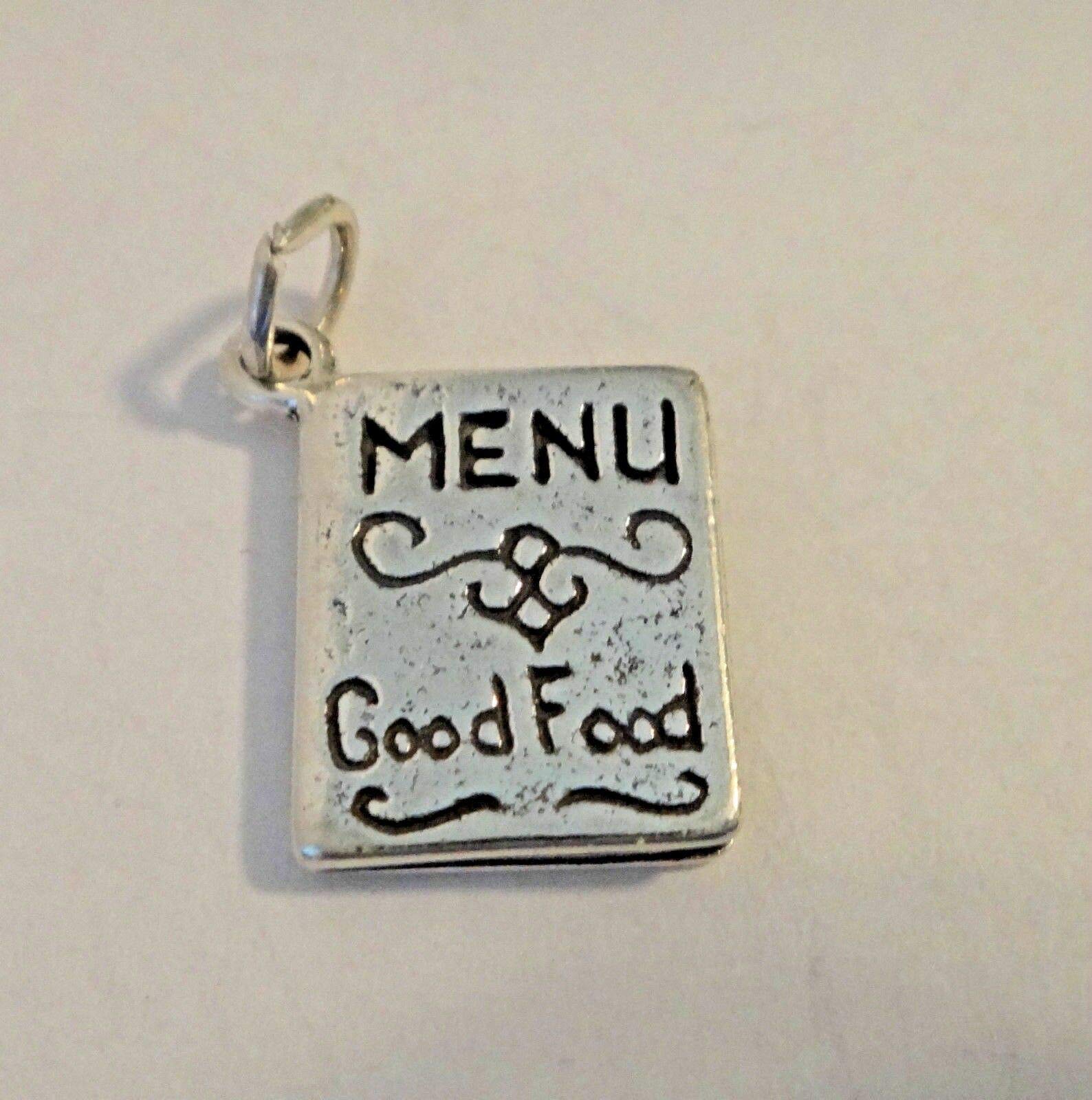 Wholesale Charms Sterling Silver 16x12mm Restaurant Menu says Good Food Charm