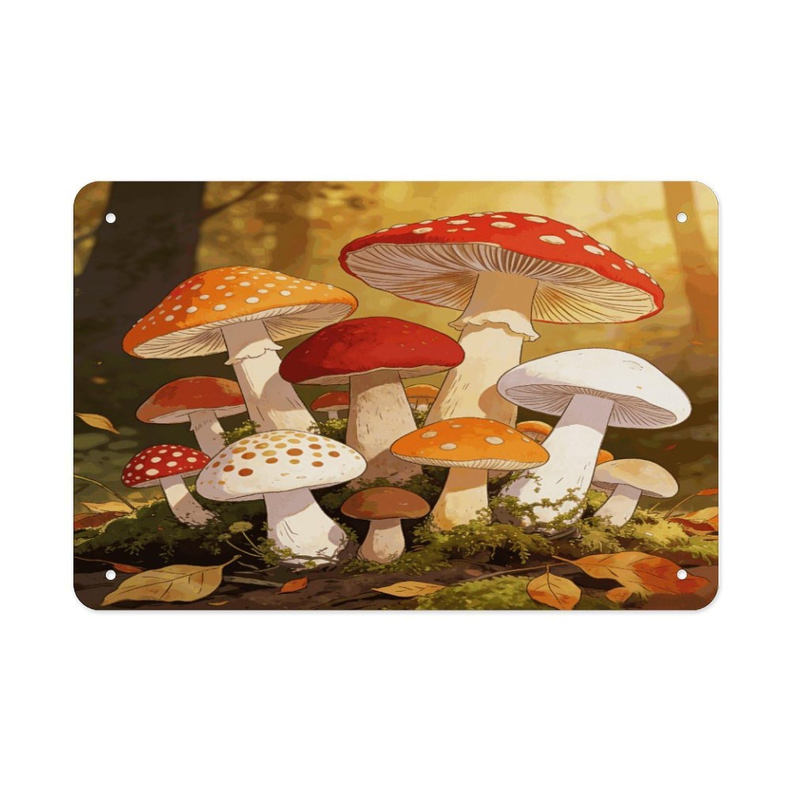 Fodpand Style Mushroom Art Wall Art Metal Tin Signs Bar Metal Tin Sign Wall Decor For Home Living Room Bedroom Toilet Hotel Halloween Decor Gifts 7.9X 11.8 Inch