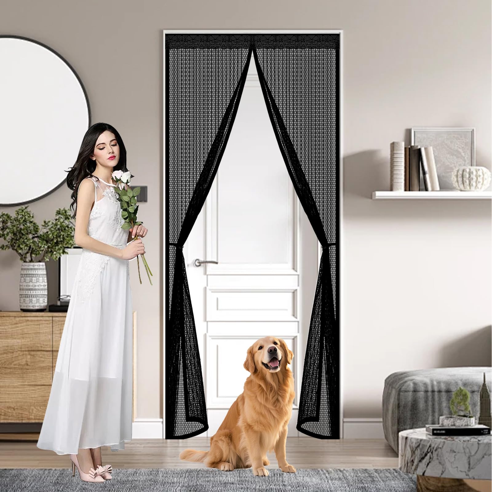 Qenhyun Black Magnetic Fly Screen 205 X 290 Cm Keep Bugs Out, Full Frame Magic Tape, Powerful Magnets, Self Sealing, No Drill Installation, Magnetic Insect Door For Balcony Bedroom Doors,