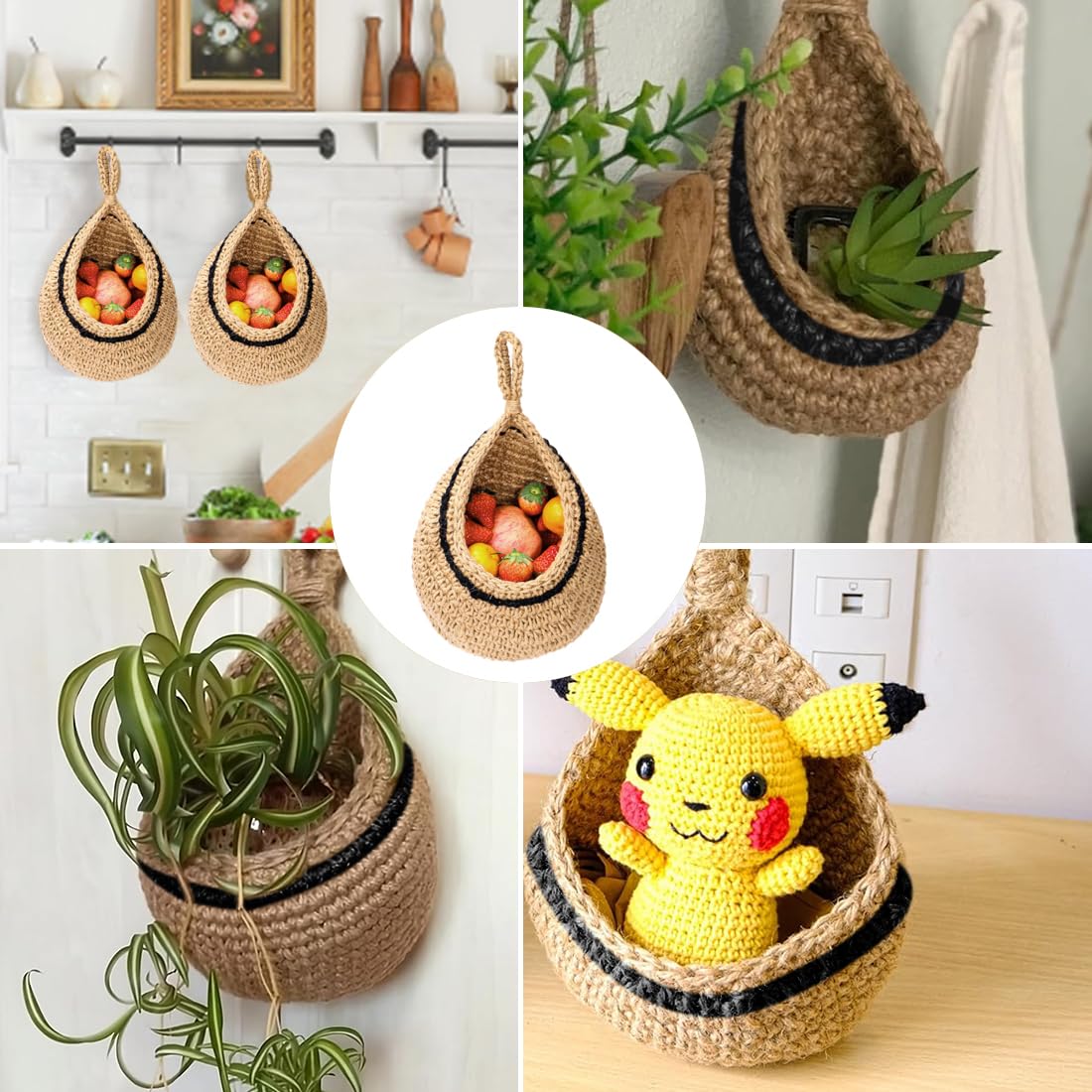 LAOJU Boho Keuken Hangmand Traan Plantaardige Fruit Opslag met Haak Decoratieve Planter Jute Opknoping Mand voor Tomaat, Aardappel en Ui Organiseren