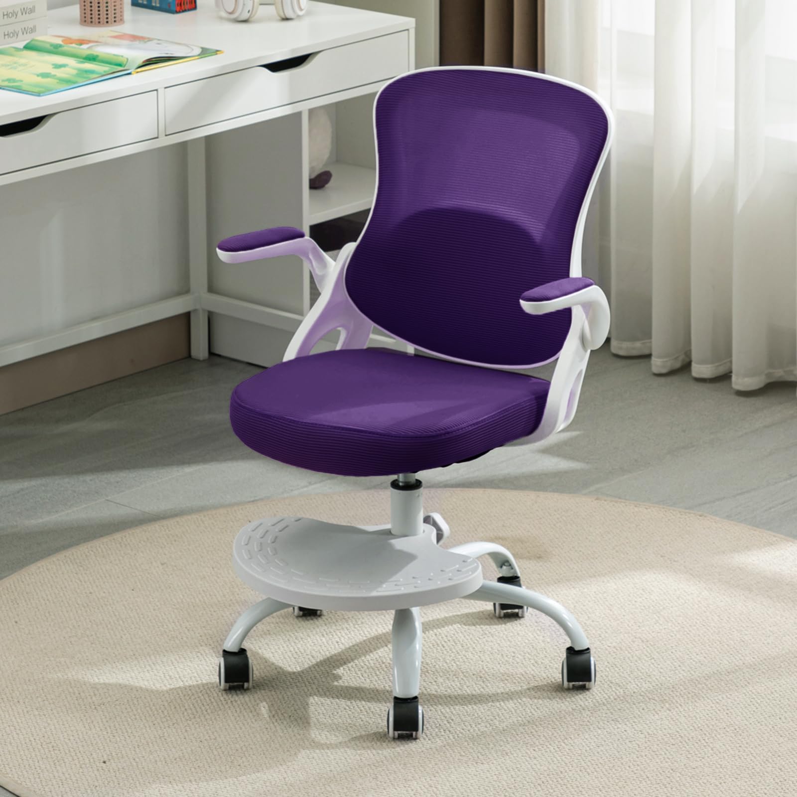Kids Desk Chair,Ergonomic Study Chair with Adjustable Height,Swivel Mesh Desk Chair with Wheels,Home Office Chair for Children in Home Bedroom Purple