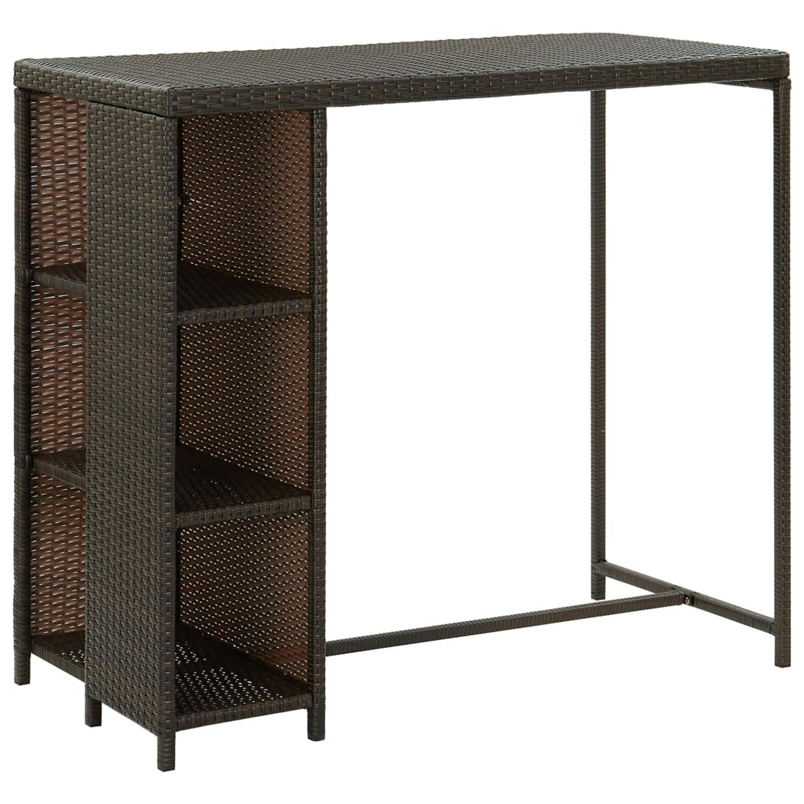 Tidyard Table de bar, jardin, extérieur, avec étagères, porte-vins, en polyrotin, 120 x 60 x 110 cm, table basse de bar avec étagère, table haute en rotin, table de bar en extérieur, table de bar