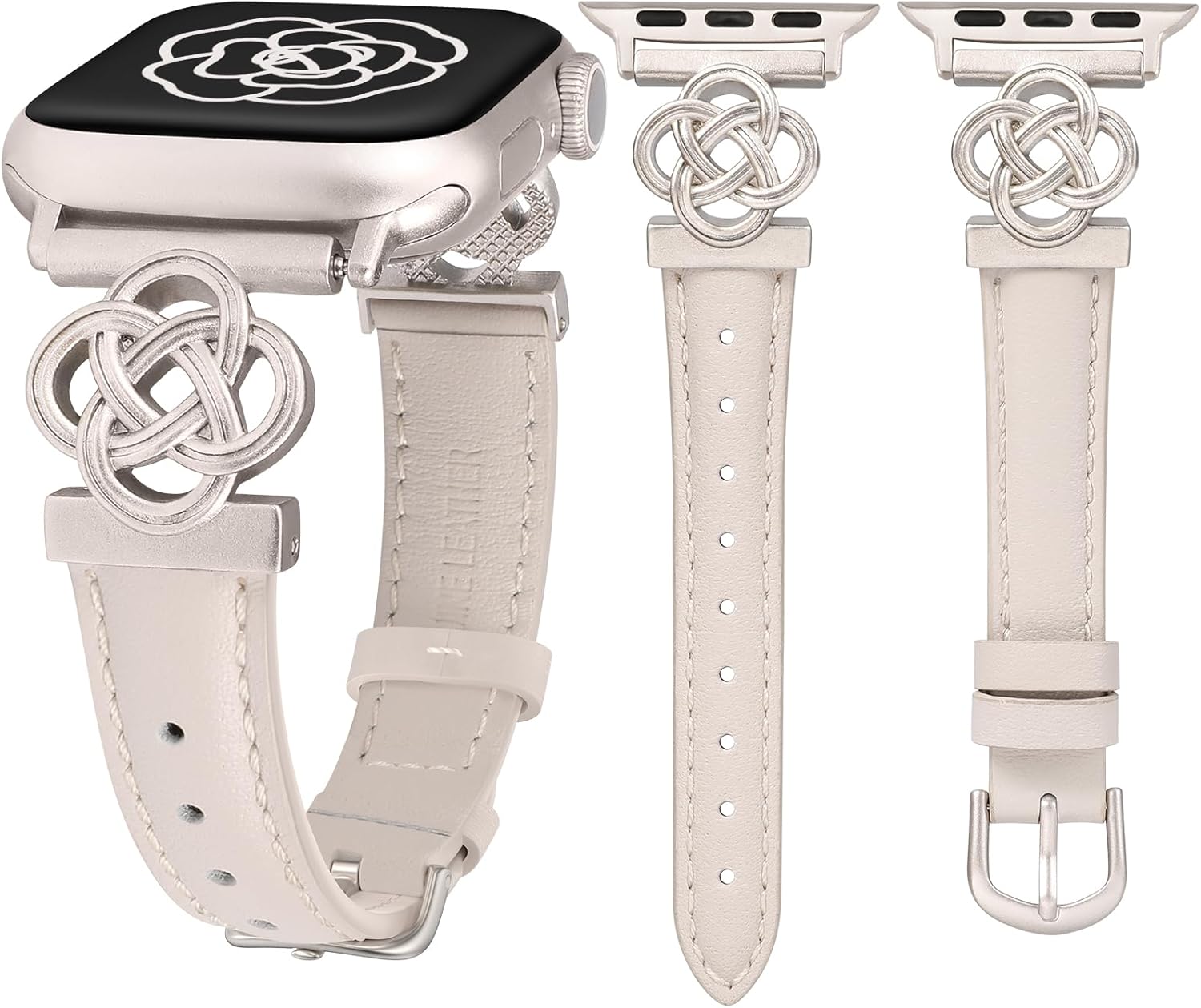 Wearlizer Slim Leather Band Compatible with Apple Watch Bands Women 41/40/38/42/44/45/46/49mm, Dressy Fancy Designer Celtic Knot Thin Strap for iWatch Series 11 10 9 8 7 6 5 4 3 SE/Ultra 3 2 1