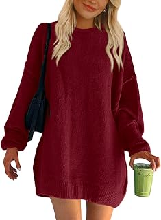 2023 Womens Sweaters Casual Crewneck Long Sleeve Oversized Sweater Dress Fall Winter Loose Slouchy Soft Pullover